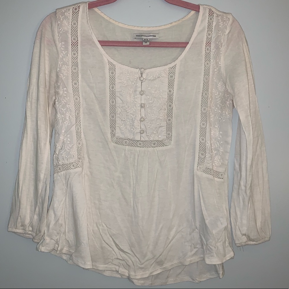 New American Eagle White Long Sleeve